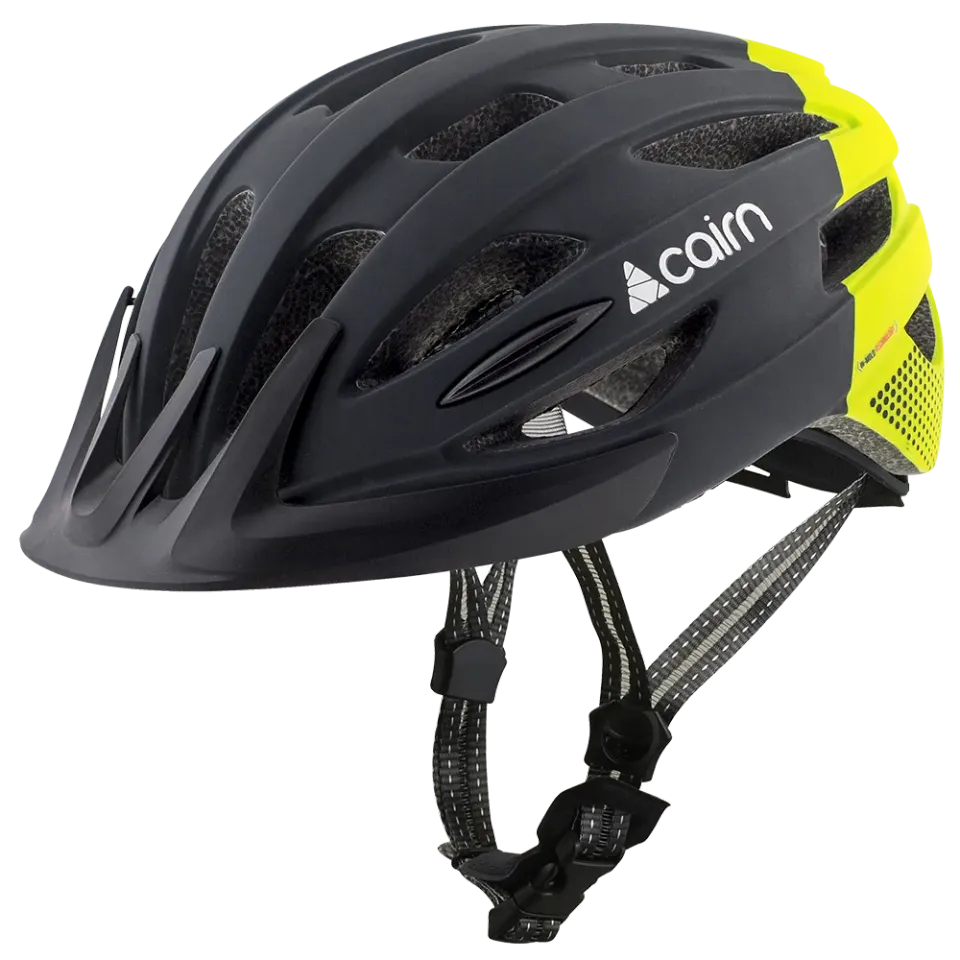Cairn Sport Fusion cykelhjälm mat black neon yellow LED