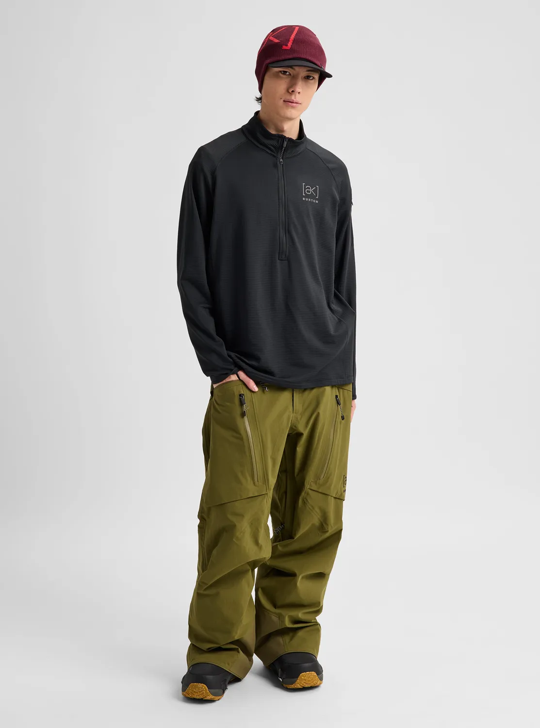 Burton ak Helium Grid fleece herr half-zip moss